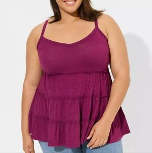 Torrid Vintage Slub V-Neck Tiered Swing Camisole in Plum Caspia Size 1X